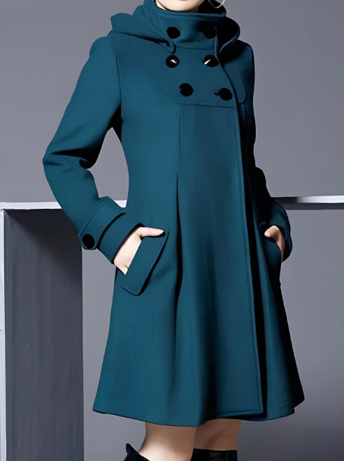 Elena - Hooded Wool Blend Cloak Coat