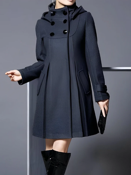 Elena - Hooded Wool Blend Cloak Coat